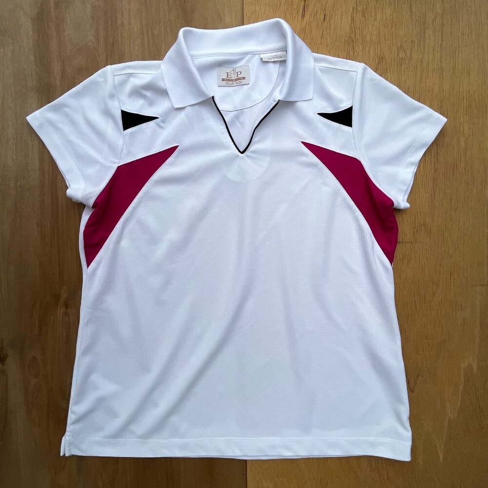 EP PRO TOUR TECH POLO SHIRT WOMEN’S sz L White Color Block Short Sleeve Golf